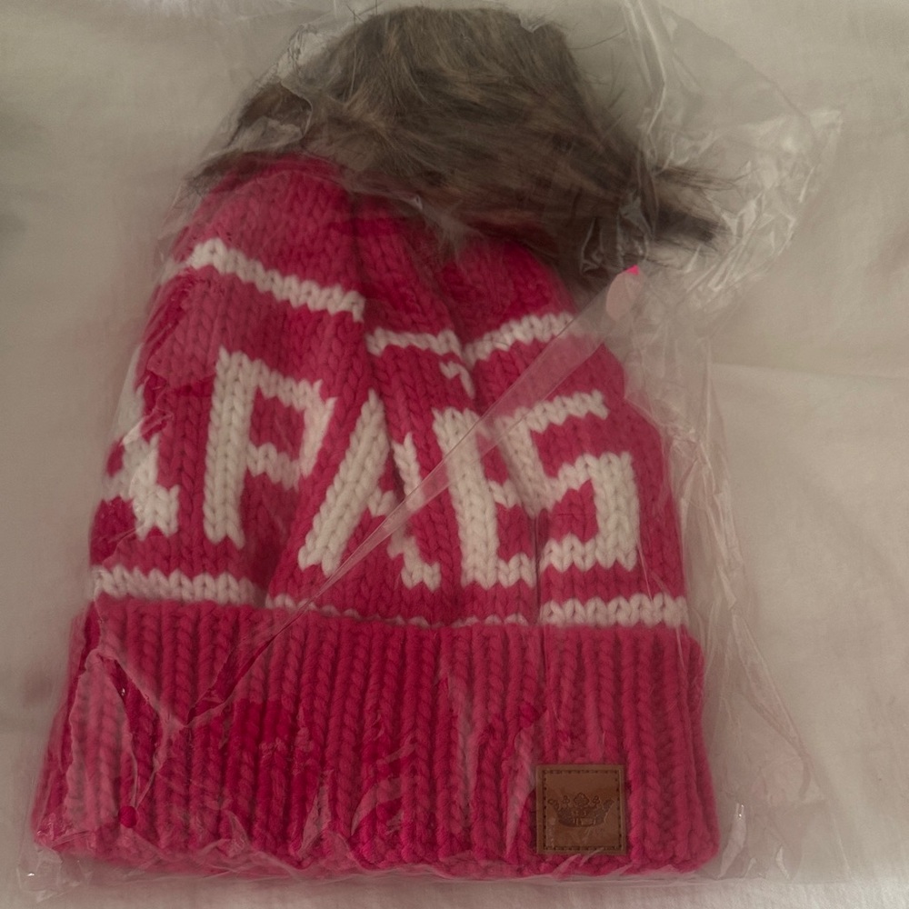 Pink and White Beanie